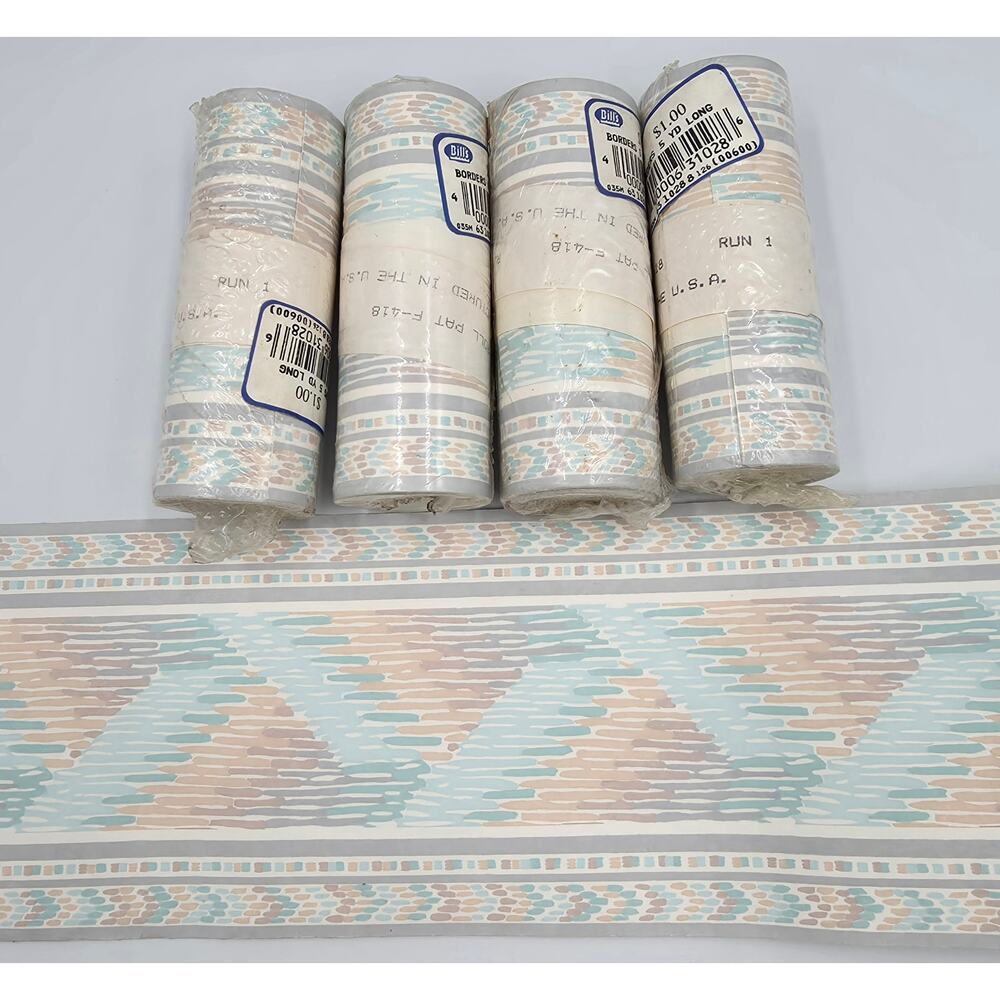 Vintage Pre Pasted Wallpaper Border Pastel Southwestern Tribal 4"H x 25 Yards
